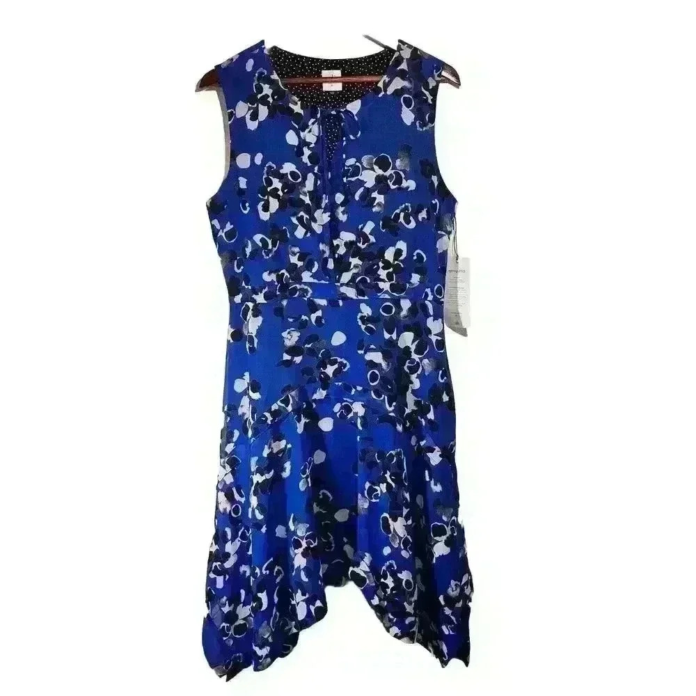 CAbi Woman’s Size M Untamed Dress Electric Blue Sleeveless Handkerchief Hem NWT